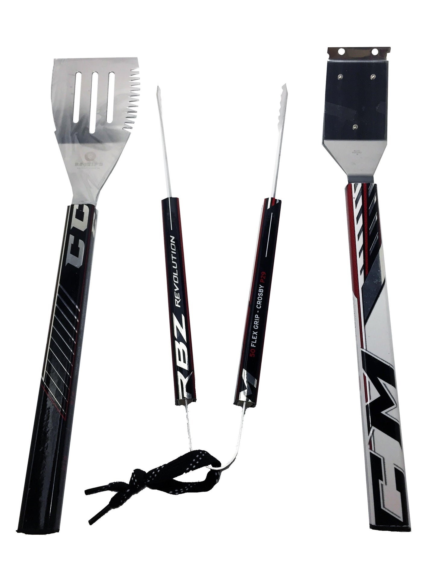 3 piece BBQ Set  BBQ Set - Requip'd formerly Hat Trick BBQ - Made from hockey sticks and hockey gear - perfect gifts for hockey fans