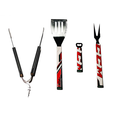 4 Piece BBQ Set  BBQ Set - Requip'd formerly Hat Trick BBQ - Made from hockey sticks and hockey gear - perfect gifts for hockey fans