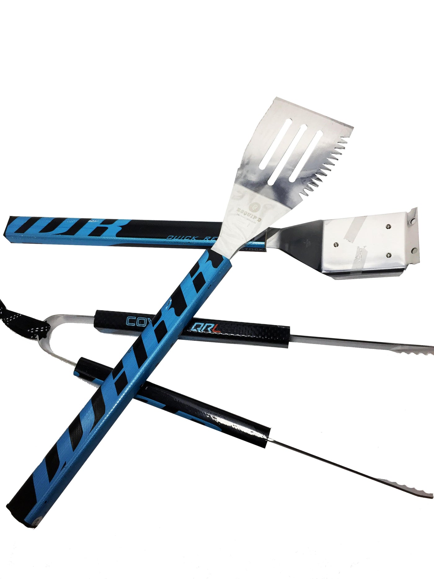 3 piece BBQ Set  BBQ Set - Requip'd formerly Hat Trick BBQ - Made from hockey sticks and hockey gear - perfect gifts for hockey fans
